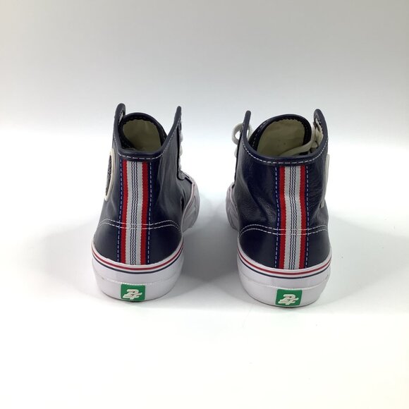 PF Flyers Navy High-Top Sneakers Faux Leather Rubber Toe Caps W8 M6.5 - Picture 3 of 8